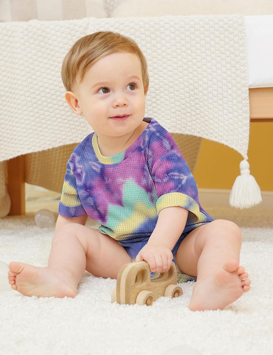 Jimonda Baby Bodysuit Newborn Tie Dye Clothes Infant Waffle One Piece Romper Baby Boys Girls Short Sleeve Jumpsuit Outfits