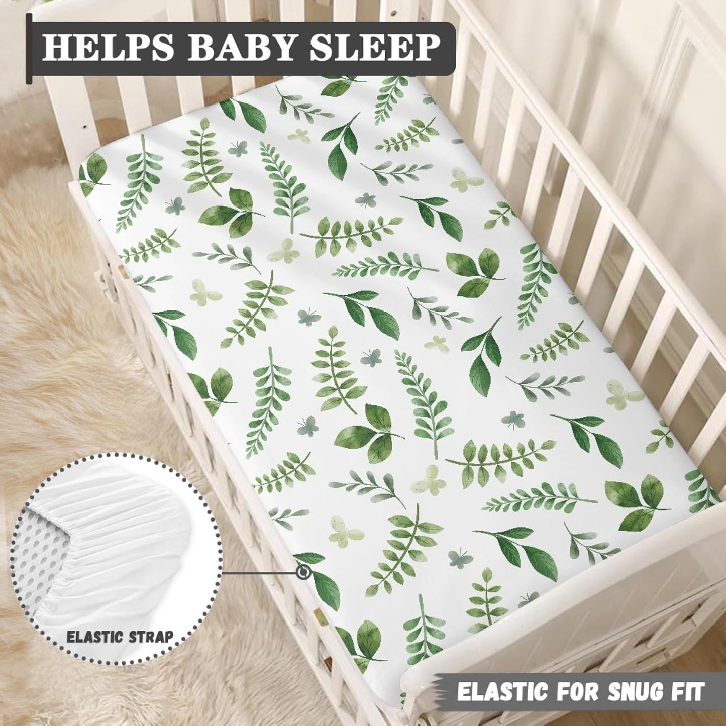 Lovely Green Flower Fitted Crib Sheet Plants Baby Crib Sheet Fit Standard Crib and Toddler Mattress,Crib Mattress Sheets for Boys Girls 28"x52"