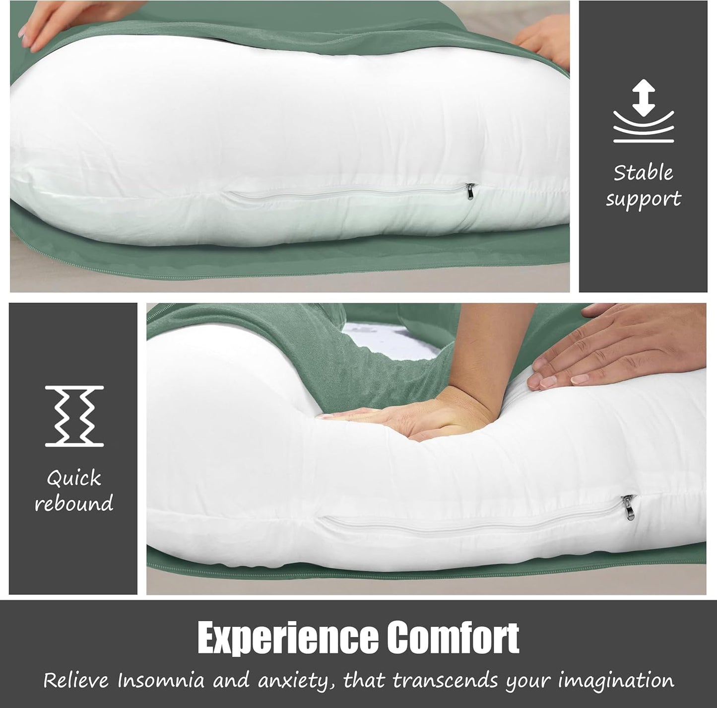 HIPHOP PANDA U-Shaped Pregnancy Pillow for Sleeping - Full Body Maternity Support Pillow with Cooling Removable Cover - Comfort for Back, HIPS, Legs, Belly - 57 Inch for Pregnant Women, Green
