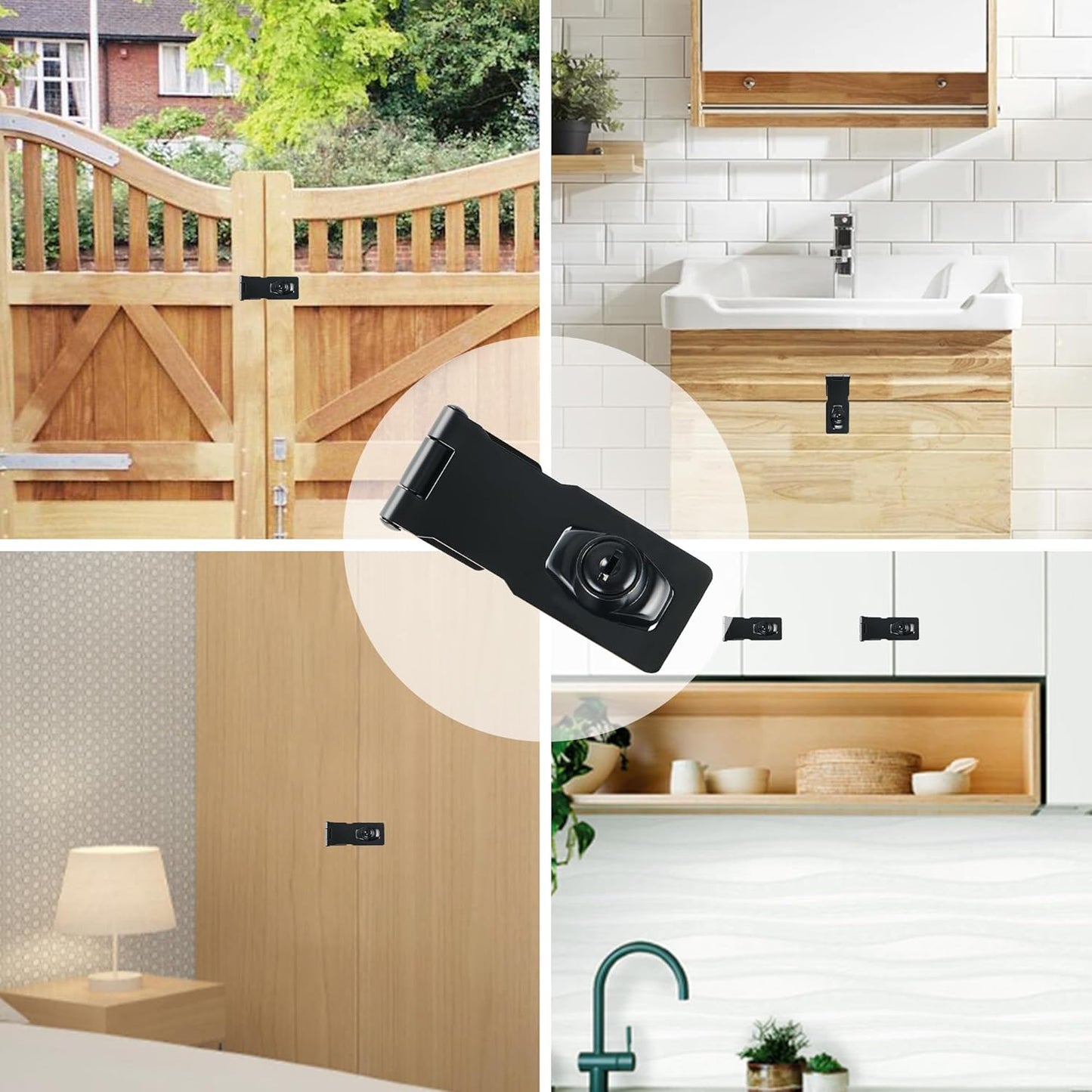 Alise Keyed Hasp Lock,2.5 Inch Safety Packlock Clasp Hasp Lock Latch with Lock, Black Door Hinge Lock with Keys Keyed Locking Hasp for Cabinets Closets Doors