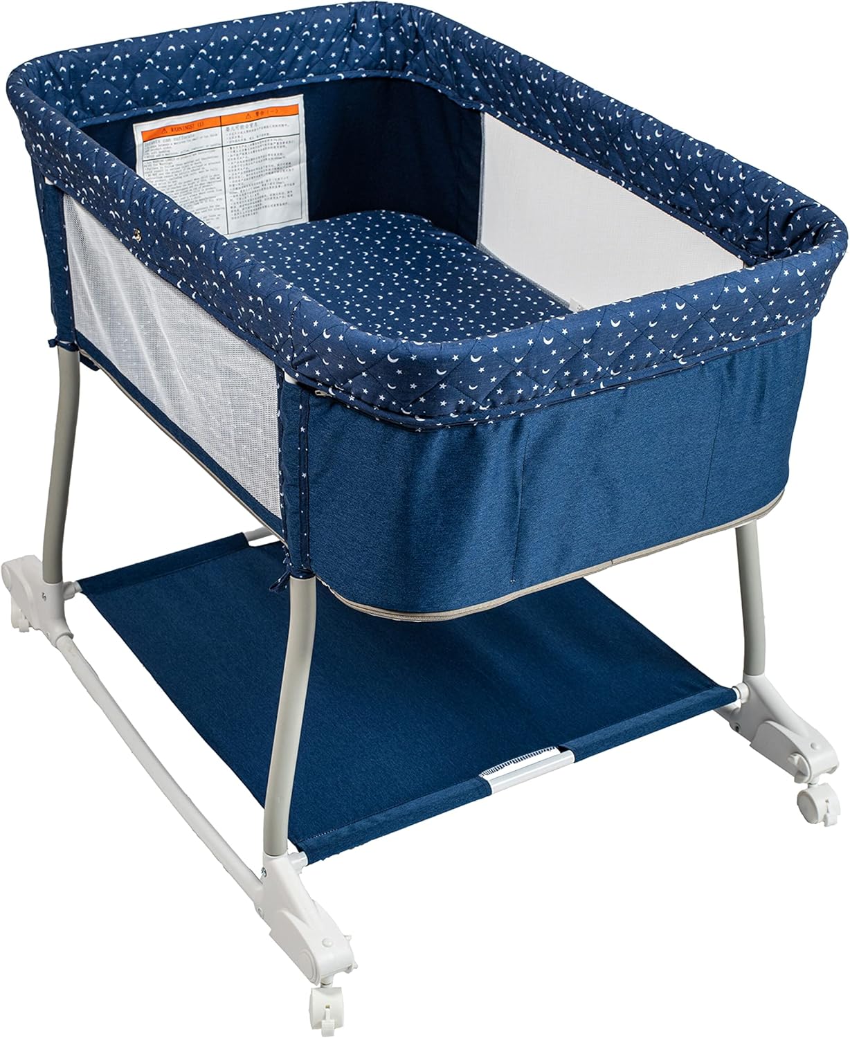 Newborn Portable Bassinet on Wheels for Baby 3 in 1 Bedside Sleeper Rocking Crib Playard with Breathable Mesh Cover Detachable Mosquito Net and Music Box Multi Mode(Navy Blue)