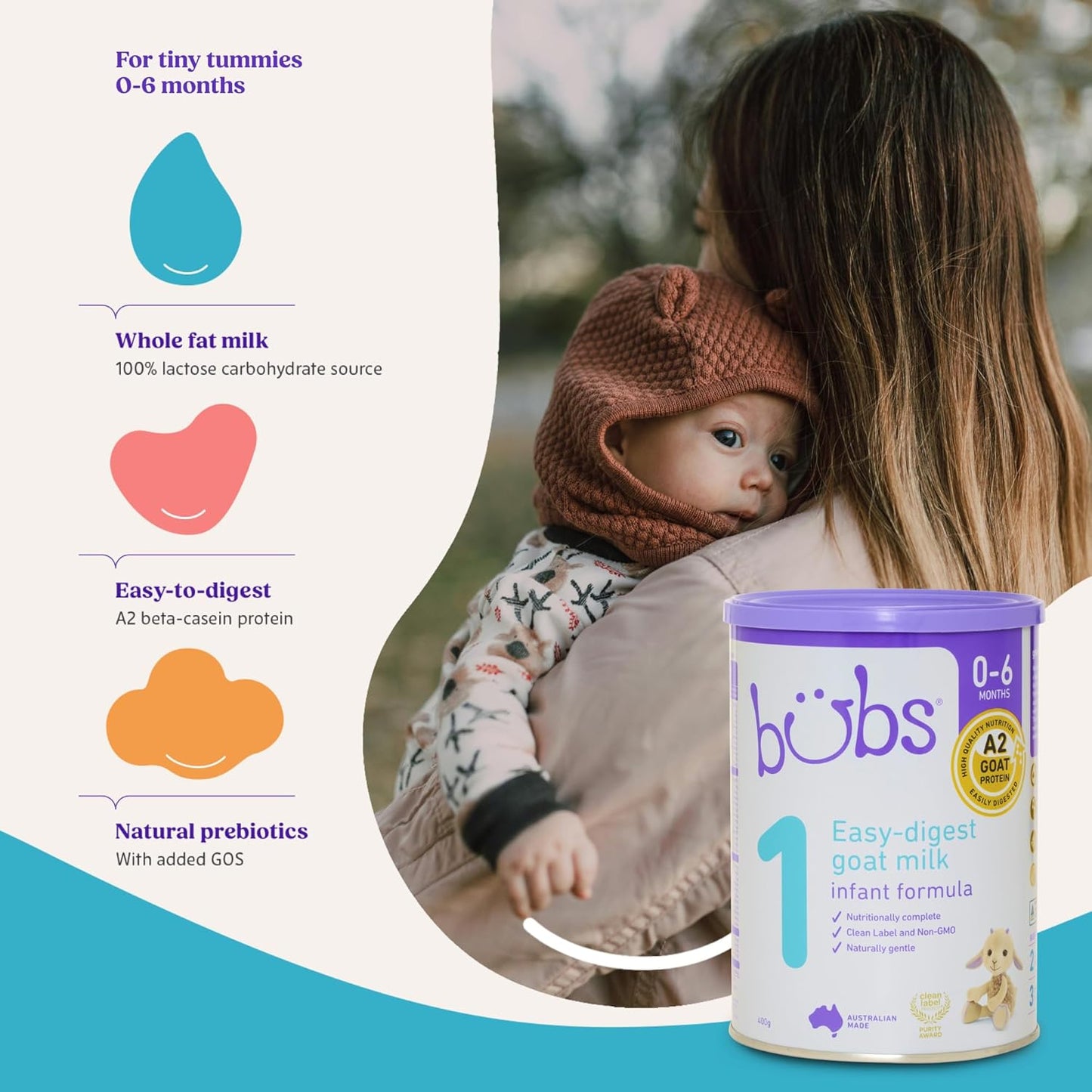 Bubs Goat Milk Infant Formula Stage 1, Infants 0-6 months, Made with Fresh Goat Milk, 14.1 oz
