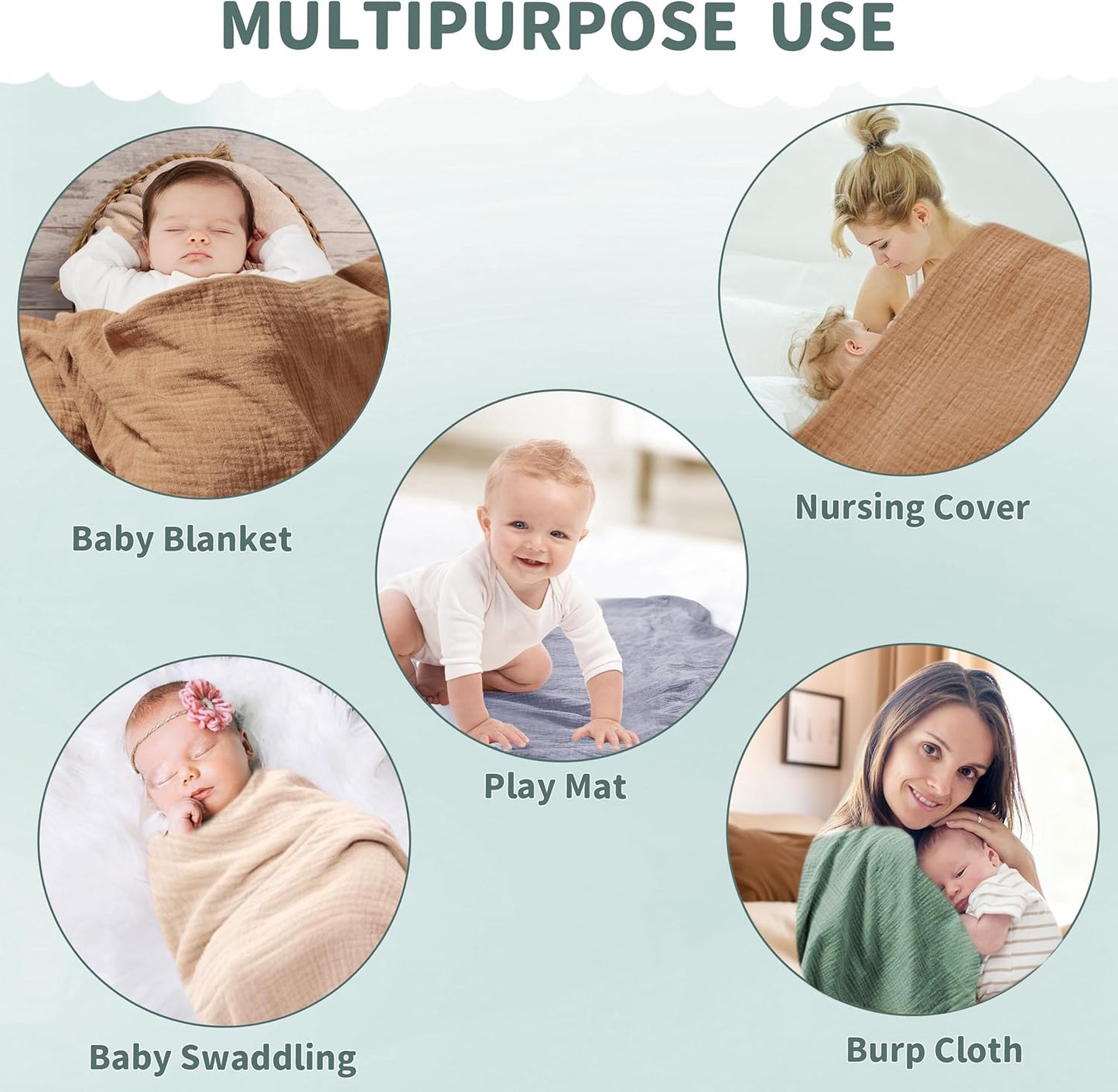 Muslin Swaddle Blankets for Newborn, 2 Pack Breathable Soft Receiving Blanket, Large 41 x 41 inches Swaddle Wrap Burping Clothes, Essentials Infant Shower Items. (Beige & Coffee)