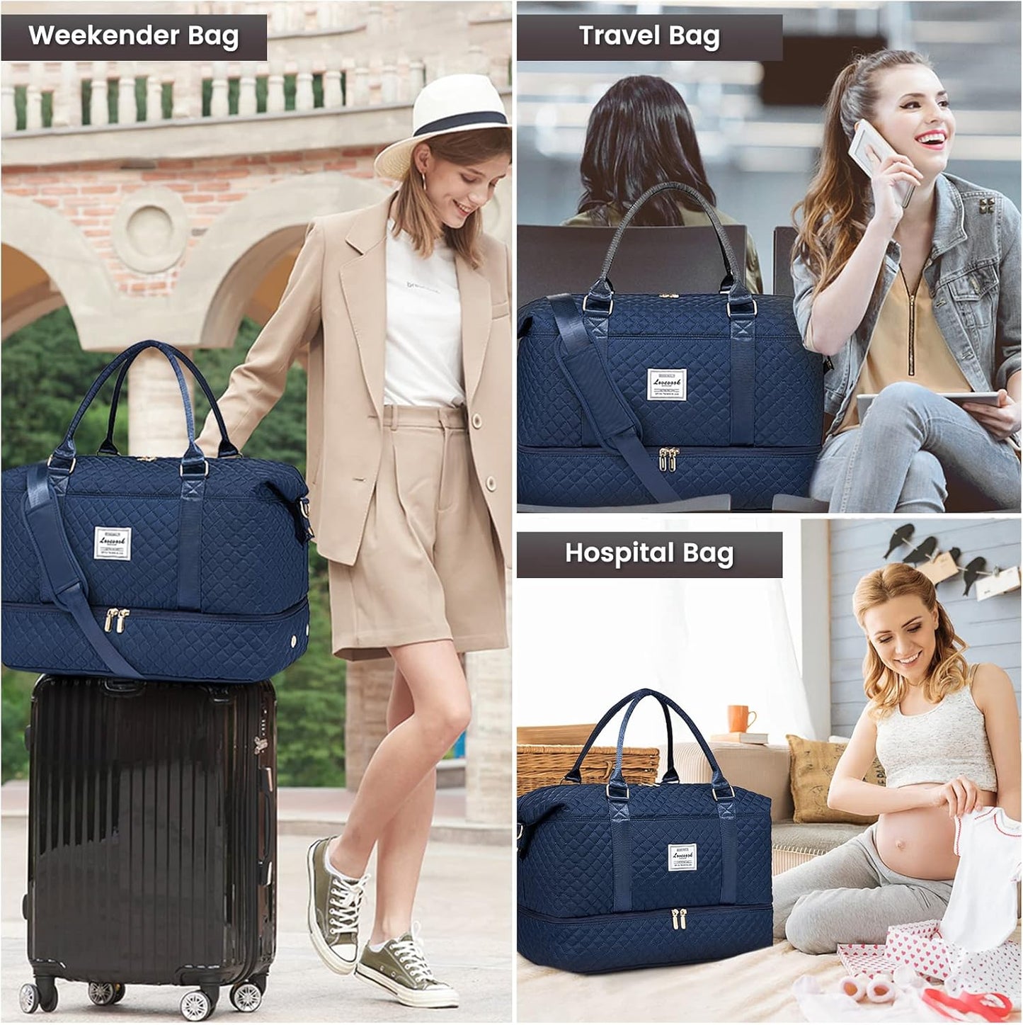 LOVEVOOK Travel Duffle Bag,Weekender Bags for Women with Shoe Compartment,Carry on Overnight Bag with Toiletry Bag,Gym Duffel Bag with Wet Pocket, Hospital Bags for Labor and Delivery