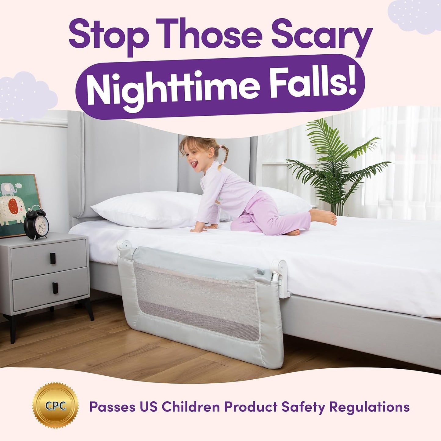 ComfyBumpy 2-Pack Bed Rail for Toddlers 35.5" L x 19.5" H | Toddler Bed Rails for Twin, Full & Toddler Mattress Size | Swing Down Rail Guard | Mattress Side Rail for Kids | Gray