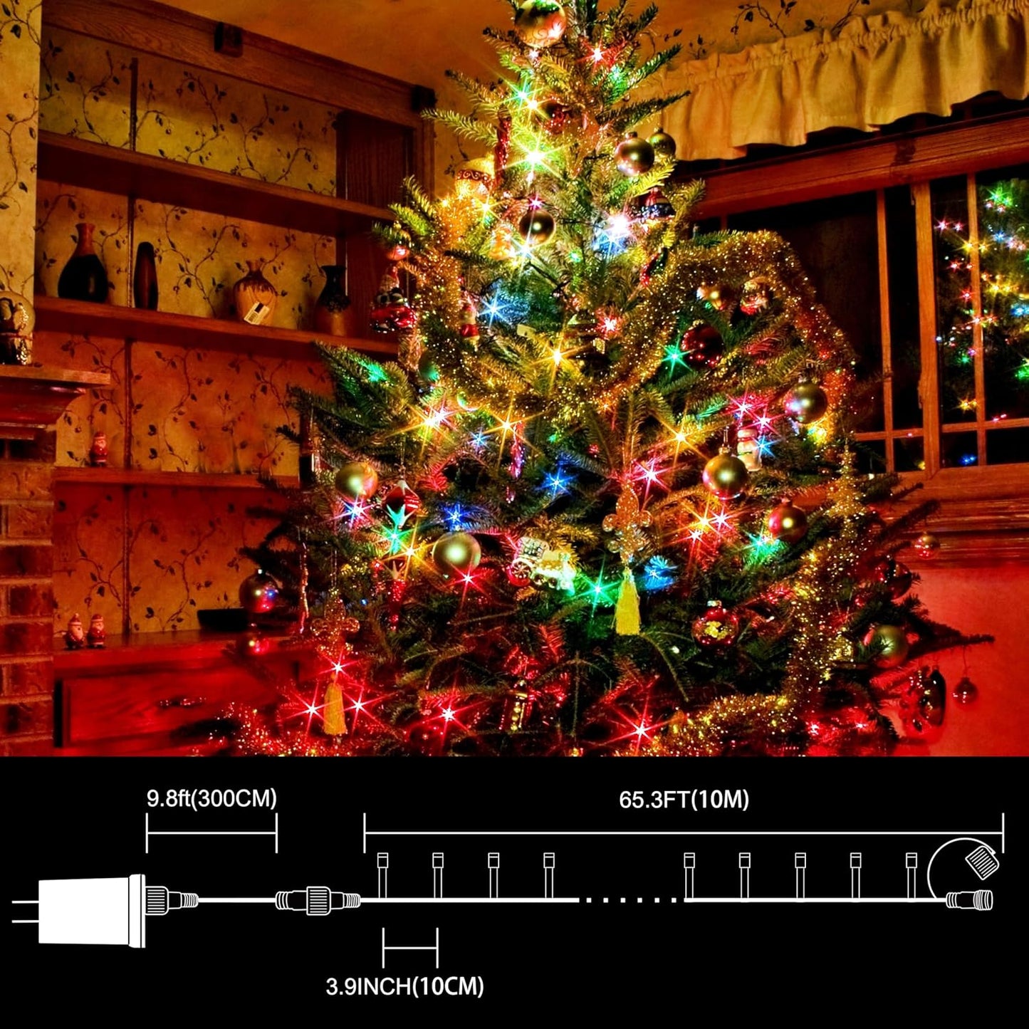 33ft Christmas Decorative Mini Lights, 100 LED Green Wire Fairy Starry String Lights Plug in, 16 Lighting Modes, for Indoor Outdoor Xmas Tree Wedding Party Decoration (Warm+Multicolor)