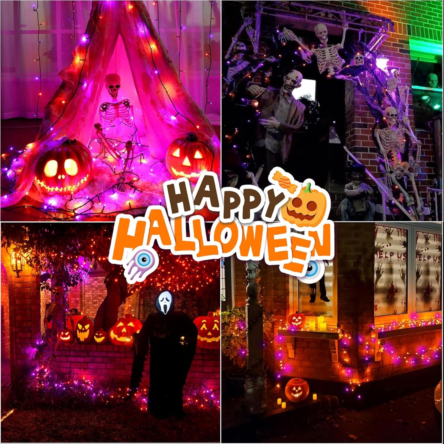 66ft Halloween Decorative Mini Lights, 200 LED Transparent Wire Fairy Starry String Lights Plug in, 12 Lighting Modes, for Halloween Decoration Outdoor Party Decoration (Orange and Purple)