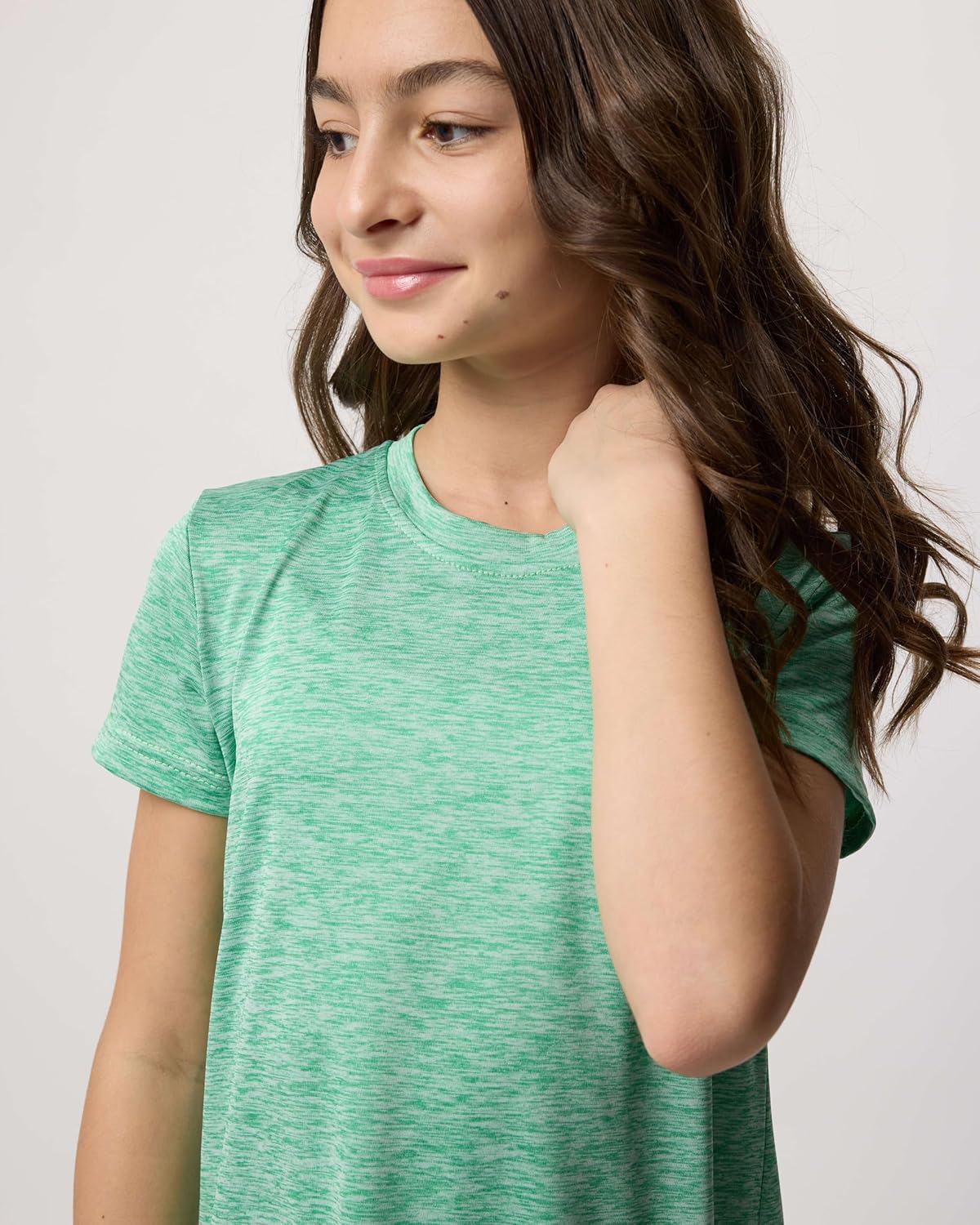 Real Essentials 5 Pack: Girls Short Sleeve Dry-Fit Crew Neck Active Athletic Performance T-Shirt