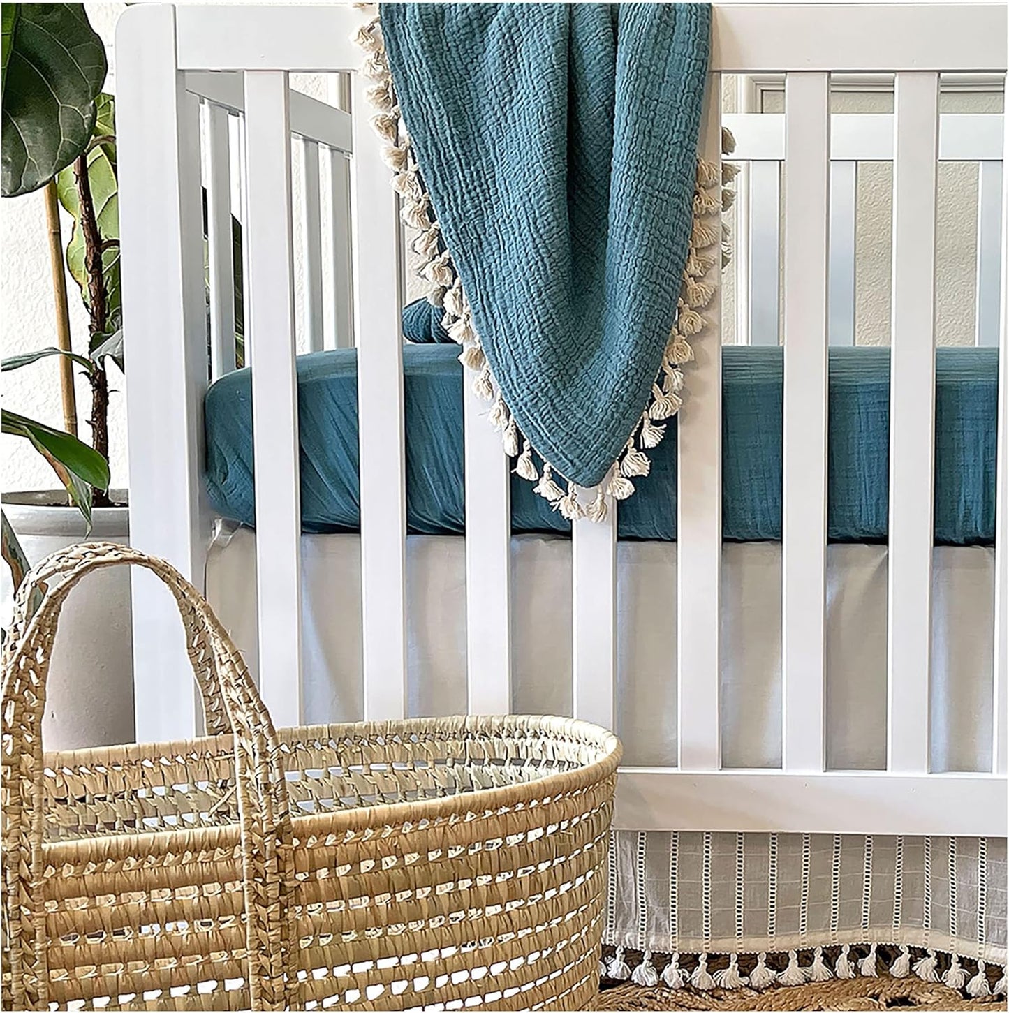 Crane Baby Soft Cotton Fitted Sheet for Cribs and Nurseries, Riverstone Blue, 28”w x 52”h x 9”d