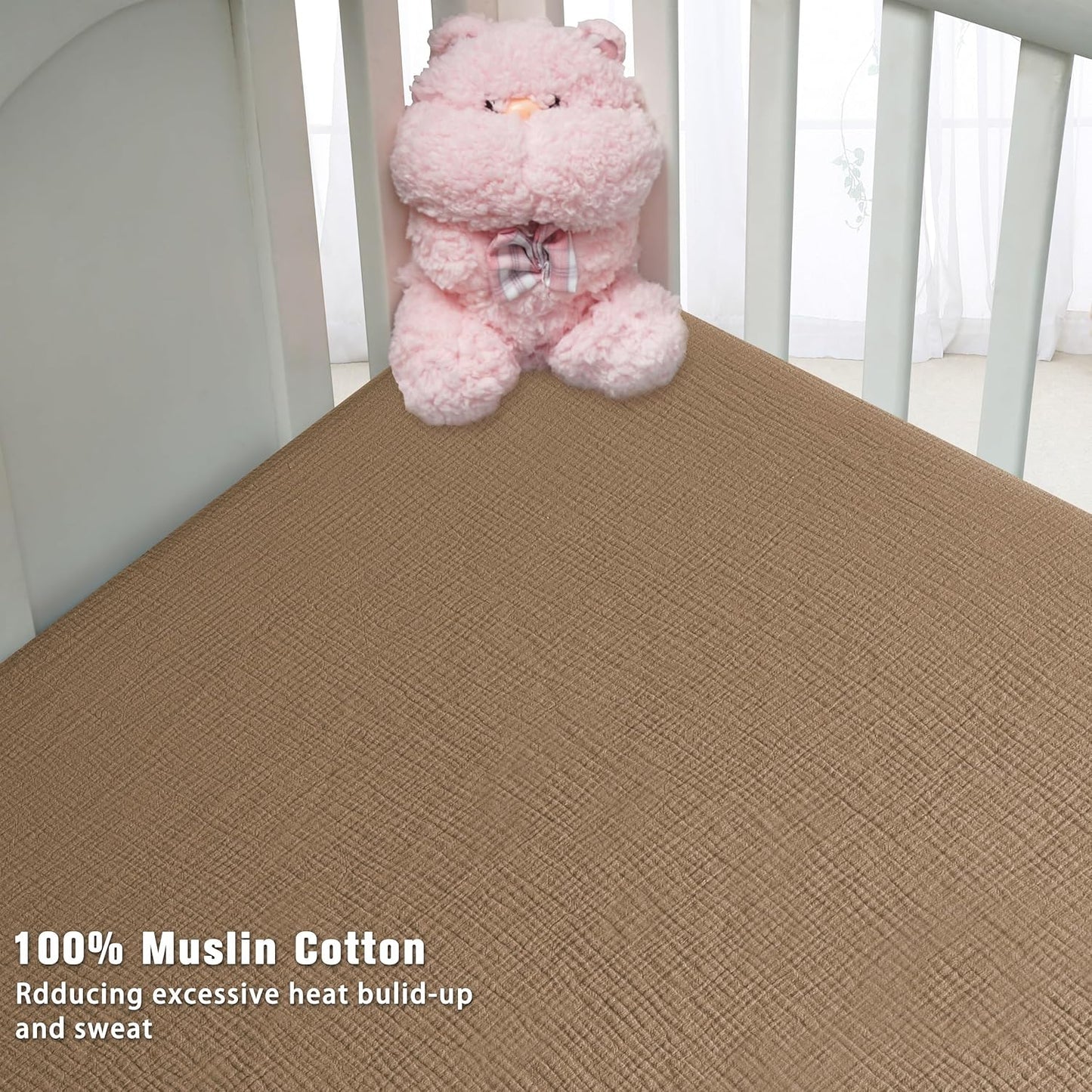 Muslin Crib Sheets for Boys Girls 100% Cotton Fitted Baby Crib Sheet 2 Pack Soft and Breathable for Standard Crib Mattress & Toddler Mattress 52x28in (Beige & Coffee)