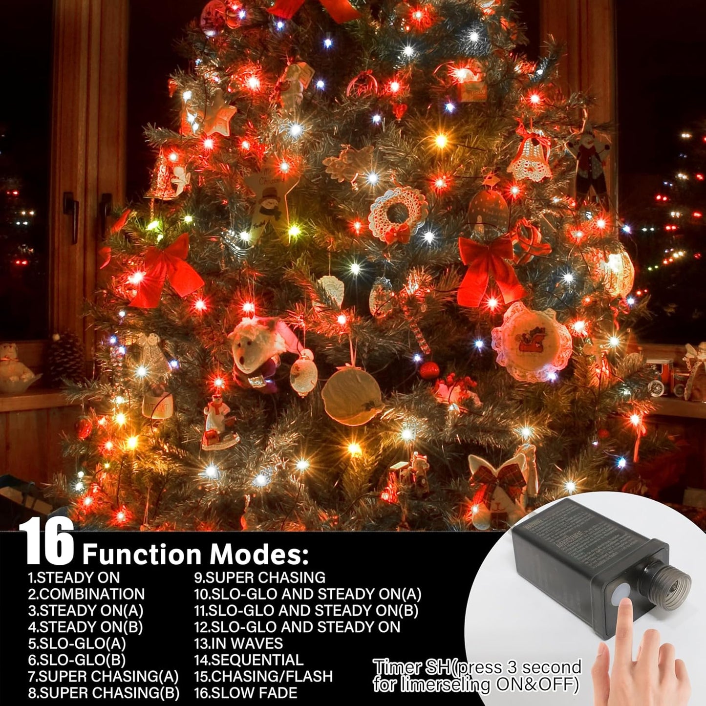 66ft Christmas Decorative Mini Lights, 200 LED Transparent Wire Fairy Starry String Lights Plug in, 12 Lighting Modes for Outdoor Xmas Tree Wedding Party Decoration (White and Multicolor)