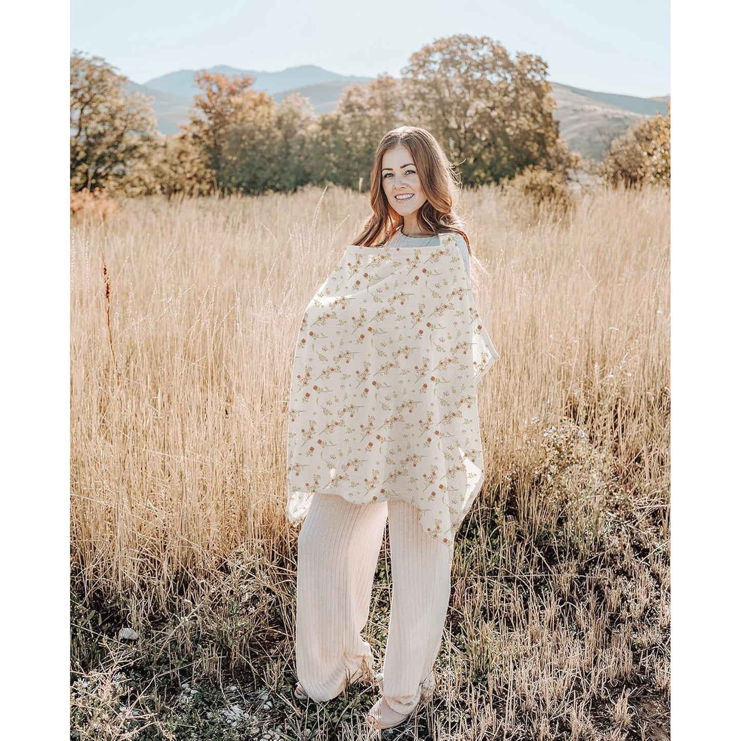 Konssy 2-Pack Muslin Nursing Cover Up for Breastfeeding Moms with Rigid Hoop, 100% Cotton, Lightweight & Breathable Breastfeeding Cover, Adjustable & Comfort