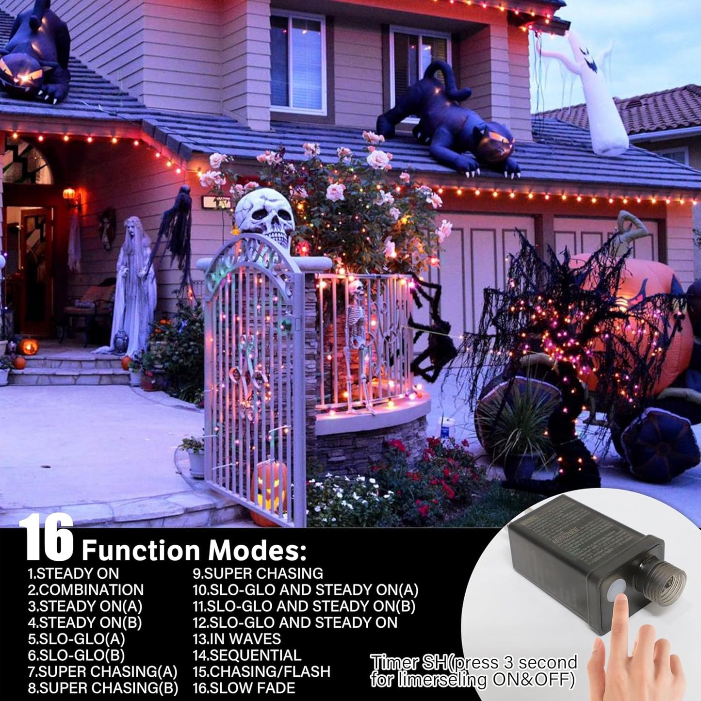 33ft Halloween Decorative Mini Lights, 100 LED Green Wire Fairy Starry String Lights Plug in, 16Lighting Modes, for Halloween Decoration Outdoor Party Decoration (Orange and Purple)