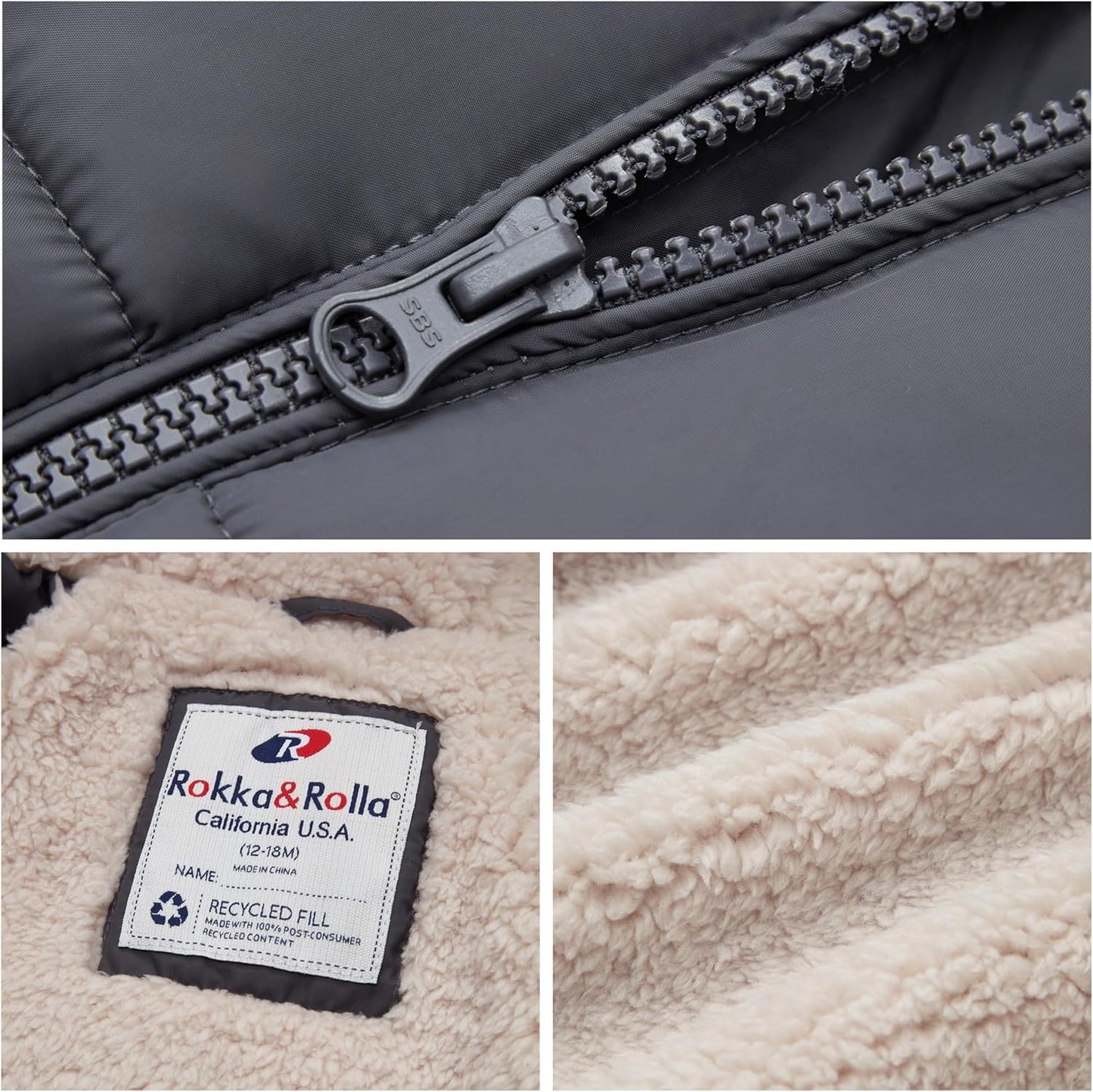 Rokka&Rolla Baby Boys' Water-Resistant Sherpa Fleece Lined Puffer Jacket Winter Coat for Newborn Infants Toddler