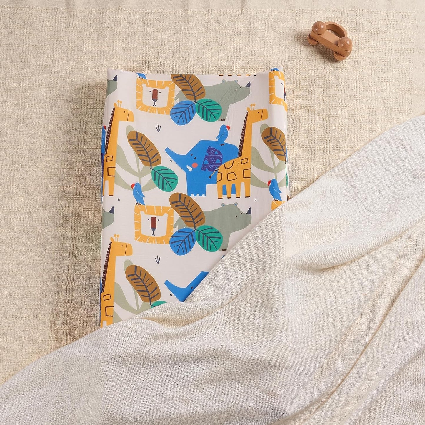 TILLYOU Baby Changing Pad Cover, Changing Table Cover for Girls Boys, Ultra Soft Breathable, 2 Pack Animal Geometry & Blue