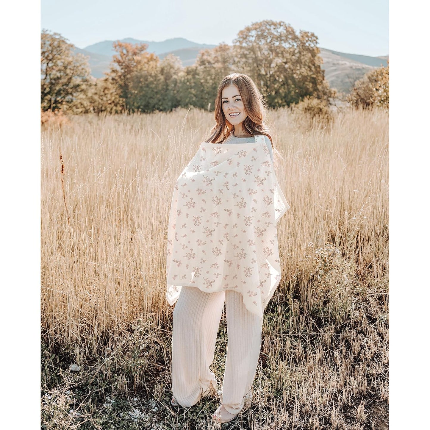 Konssy 2-Pack Muslin Nursing Cover Up for Breastfeeding Moms with Rigid Hoop, 100% Cotton, Lightweight & Breathable Breastfeeding Cover, Adjustable & Comfort