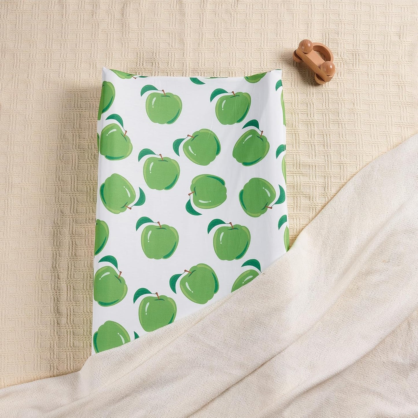 TILLYOU Baby Changing Pad Cover, Changing Table Cover for Girls Boys, Ultra Soft Breathable, 2 Pack Green Apple & Fruit Green