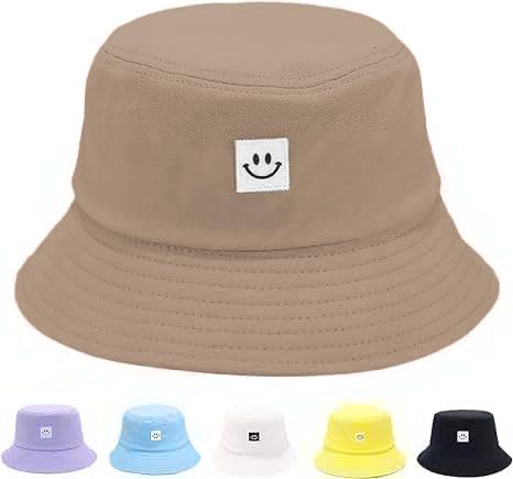Kids Sun Hat Smile Face Bucket Hat for Girls Boys Summer Sun Protection Cotton Unisex Beach Cap