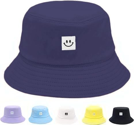 Kids Sun Hat Smile Face Bucket Hat for Girls Boys Summer Sun Protection Cotton Unisex Beach Cap
