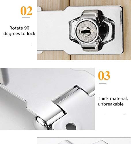 2 Packs Keyed Hasp Locks Twist Knob Keyed Locking Hasp for Small Doors, Cabinets and More,Stainless Steel Steel, Chrome Plated Hasp Lock Catch Latch Safety Lock (3Inch with Lock)