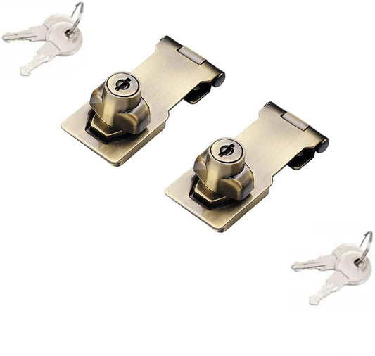 2 Packs Keyed Hasp Locks Twist Knob Keyed Locking Hasp for Small Doors, Cabinets and More,Stainless Steel Steel, Hasp Lock Catch Latch Safety Lock Door Lock with Keys (3inch, Bronze)
