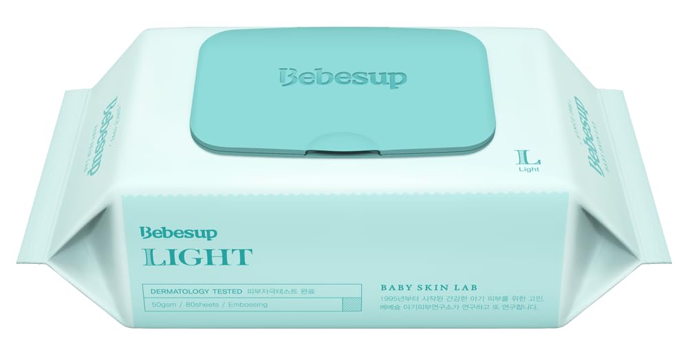 Korea's #1 Light Baby Wipes - Hypoallergenic, Water-Based, Unscented, Alcohol & Paraben-Free – 50 GSM for sensitive skin Flip-Top Plant Based Baby Wipes (80 Count 1 Pack)