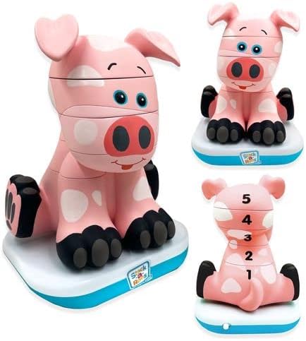 Stack-a-Roos Baby Pig by Salus Brands - Animal Stacking Toy, Educational Early Learning Toy for Infants Babies Toddlers, Age 12+ Months - Great Baby Gifts. STEM Toy