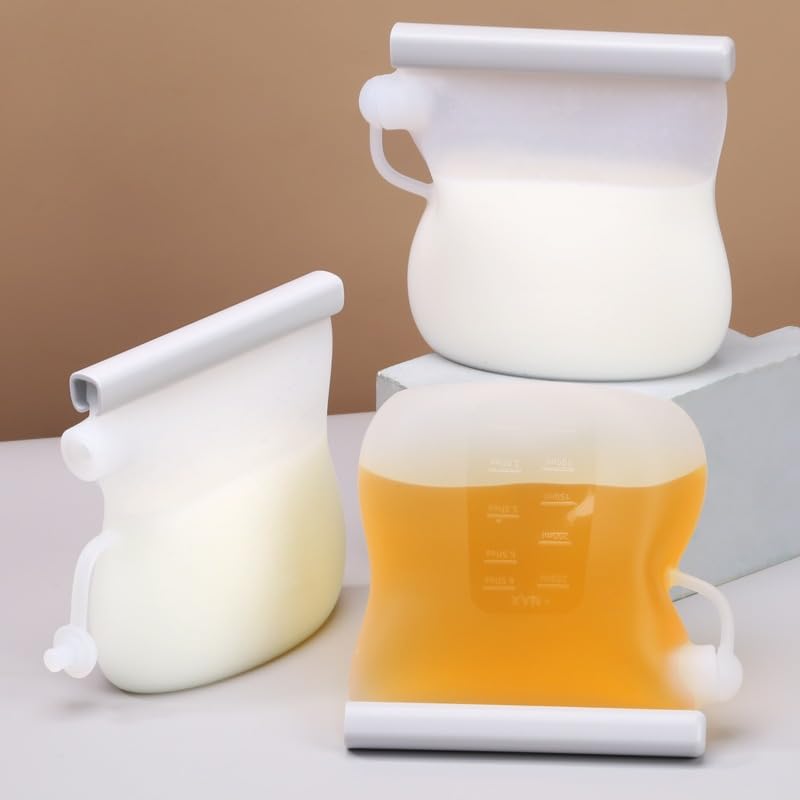 Kids Heroes Reusable Breastmilk Storage Bags, BPA-Free Food-Grade Silicone, Double Seal, Transparent, 8oz/240ml, Set of 5