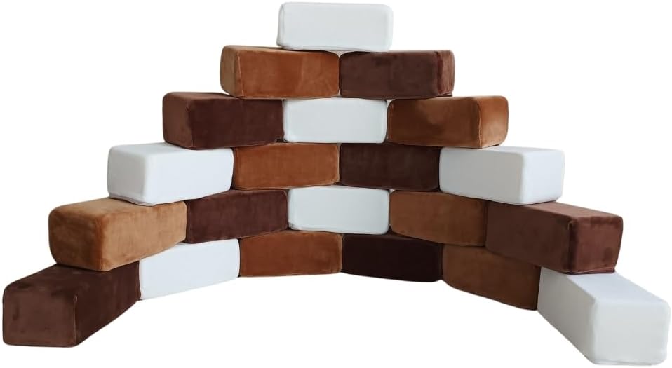 Wonder Space Plush Foam Blocks - Nursery Building & Stacking Toys for Toddlers Boys & Girls, Soft Smooth Velvet Cover, Early Education Gross Motor Skills & Brain Development (24 Bricks, Nougat)