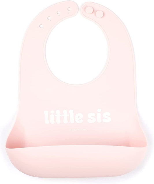 Baby Bib for Eating by Bella Tunno, Waterproof Silicone Bib with Large Food Catcher, Adjustable Fit for Babies 4-12 months & Toddlers 1-3 Years, Boys & Girls, Little Sis