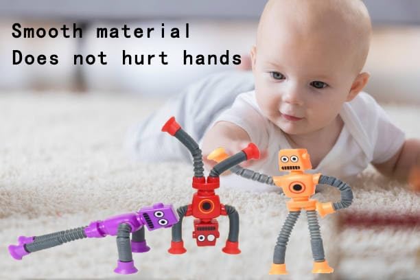 6PCS Telescopic Suction Cup Robot Toy,pop Tubes,Toys for Kids,Toddler Travel Toys,Toddler Sensory Toys,figette Toys,Fidget Toys for Kids,Treasure Box prizes,Small Toys for Kids prizes