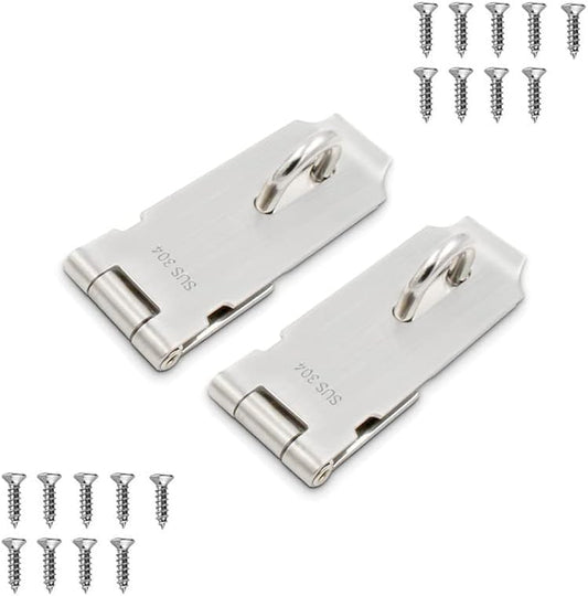 Door Hasp Padlock Latch, 4 Inch Stainless Steel Safety Clasp Hasp Lock Latch, Extra Thick Door Gate Lock Hasp with Screws, Brushed Finish 2 Pack