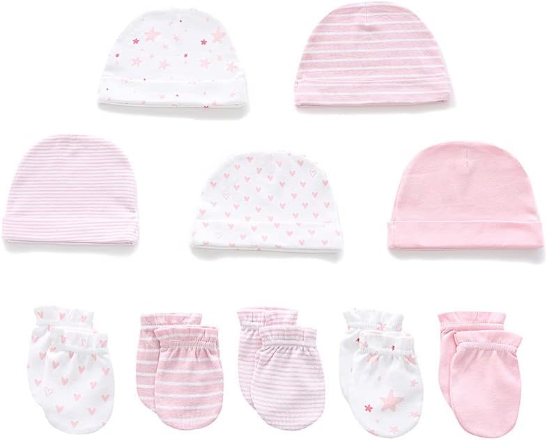 Newborn Baby Boy Girl Caps Mittens Socks Set Cotton Baby Essentials Accessories (Hats+Gloves+Socks)
