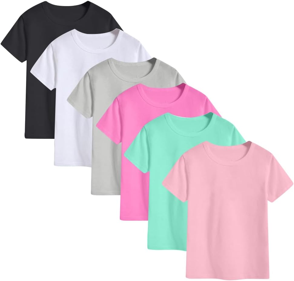 6-Pack Kids Cotton T-Shirts Short Sleeve Basic Tops for Toddlers Boys and Girls