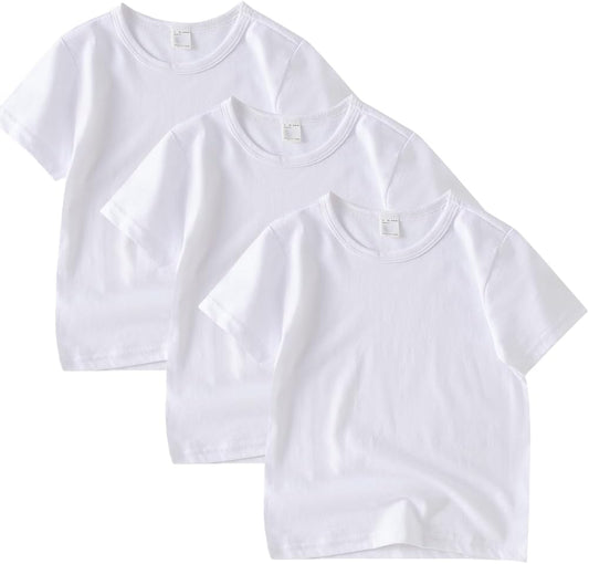 3 Pack Kids T-Shirt Cotton Short Sleeve Tee Shirts for Unisex Boys and Girls Toddler Summer Crew Neck Tops