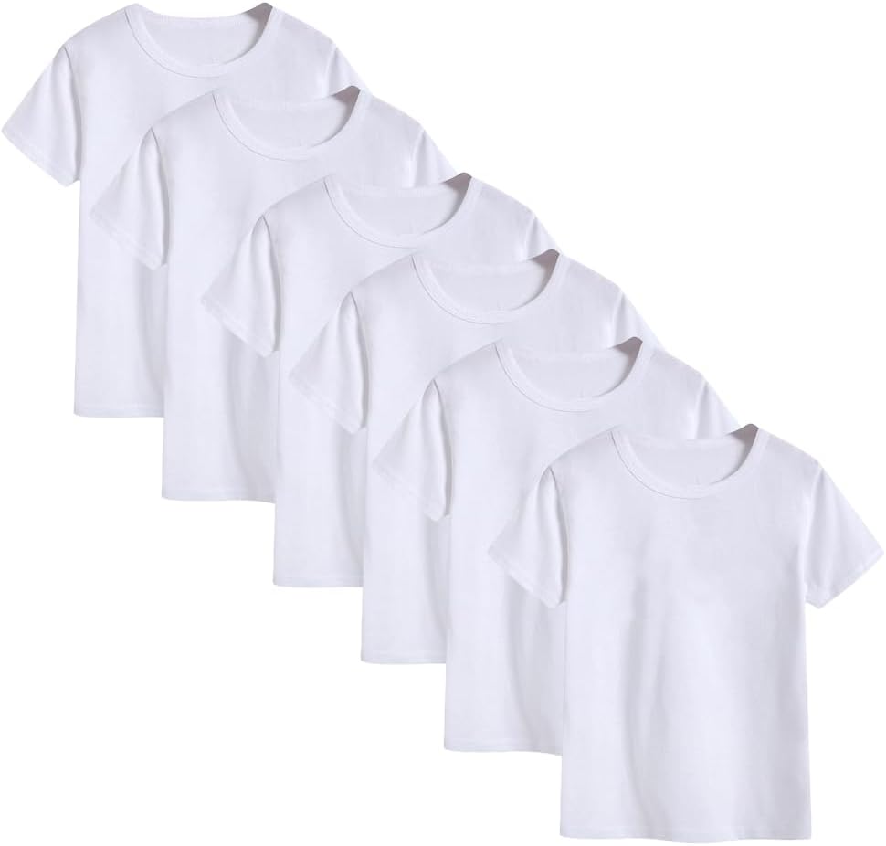 6-Pack Kids Cotton T-Shirts Short Sleeve Basic Tops for Toddlers Boys and Girls