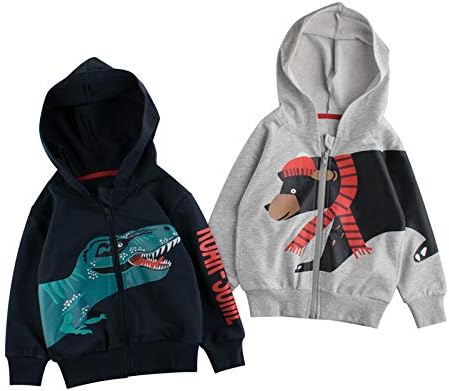 Toddler Boys Full Zip Dinosaur Hoodies Comfortable Sweatshirt