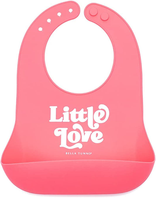 Baby Bib for Eating by Bella Tunno, Waterproof Silicone Bib with Large Food Catcher, Adjustable Fit for Babies 4-12 months & Toddlers 1-3 Years, Boys & Girls, Little Love