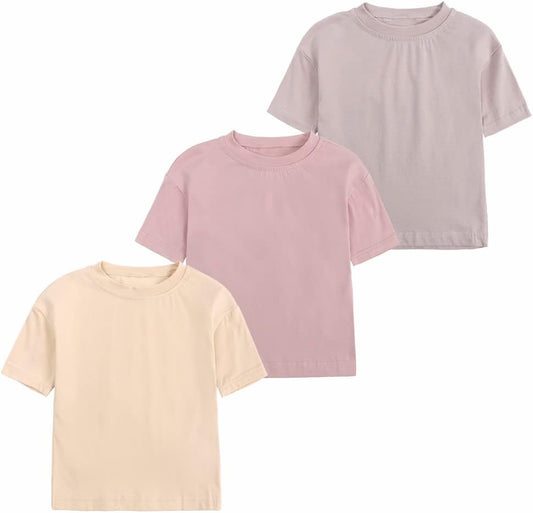 Baby Boys Girls Cotton T-Shirts 3Pack Solid Color Short Sleeve Tee Summer Crewneck Tops for Toddler Kids