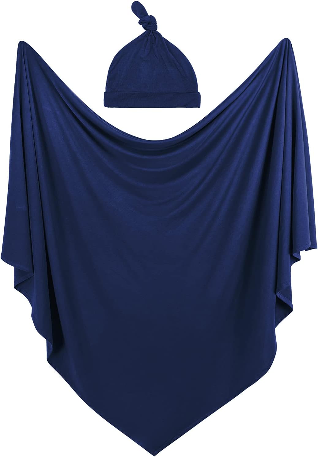 OWLOWLA Swaddle Blanket and Hat Set Newborn Swaddle Wrap Baby Receiving Blanket for Baby Boys Girls(Navy)