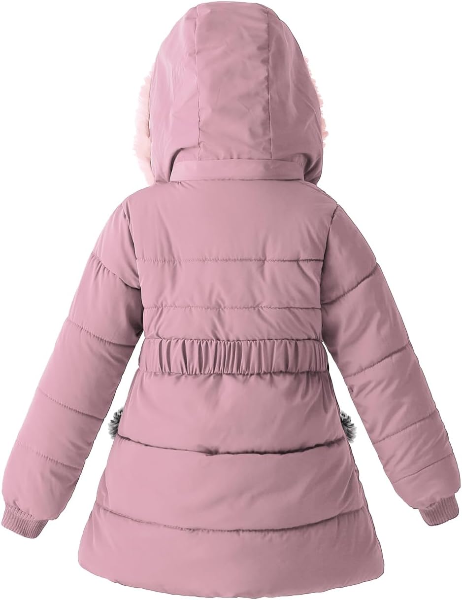 Girls Winter Dress Coats Faux Fur Hooded Fleece Jackets Waterproof Parka Outwear