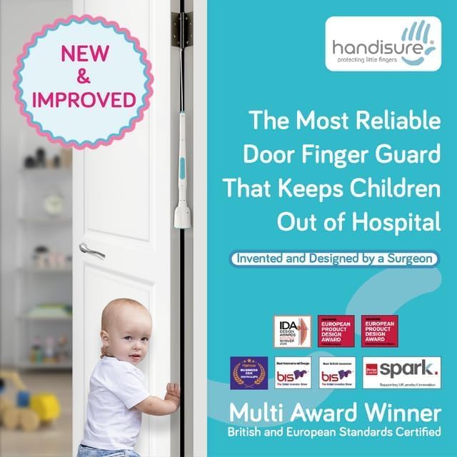 2in1 Pack Child Door Safety Door Pinch Guard. Automatic, Hinge & Lock Side Safety, Reliable, Multiple Awards & Unique, Baby Door Stopper. Easy to Install, Finger Guard for Door