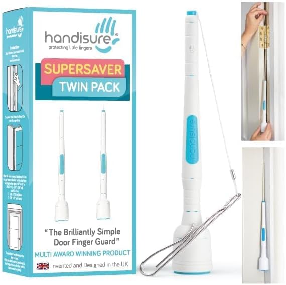 2in1 Pack Child Door Safety Door Pinch Guard. Automatic, Hinge & Lock Side Safety, Reliable, Multiple Awards & Unique, Baby Door Stopper. Easy to Install, Finger Guard for Door