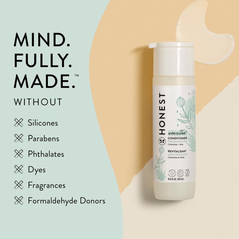 The Honest Company Silicone-Free Conditioner | Gentle for Baby | Naturally Derived, Tear-free, Hypoallergenic | Fragrance Free Sensitive, 10 fl oz