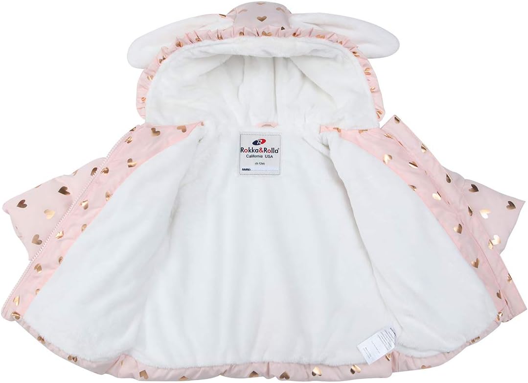 Rokka&Rolla Baby Girls' Water-Resistant Soft Mini Fur Lined Puffer Jacket Winter Coat for Newborn Infant Toddler