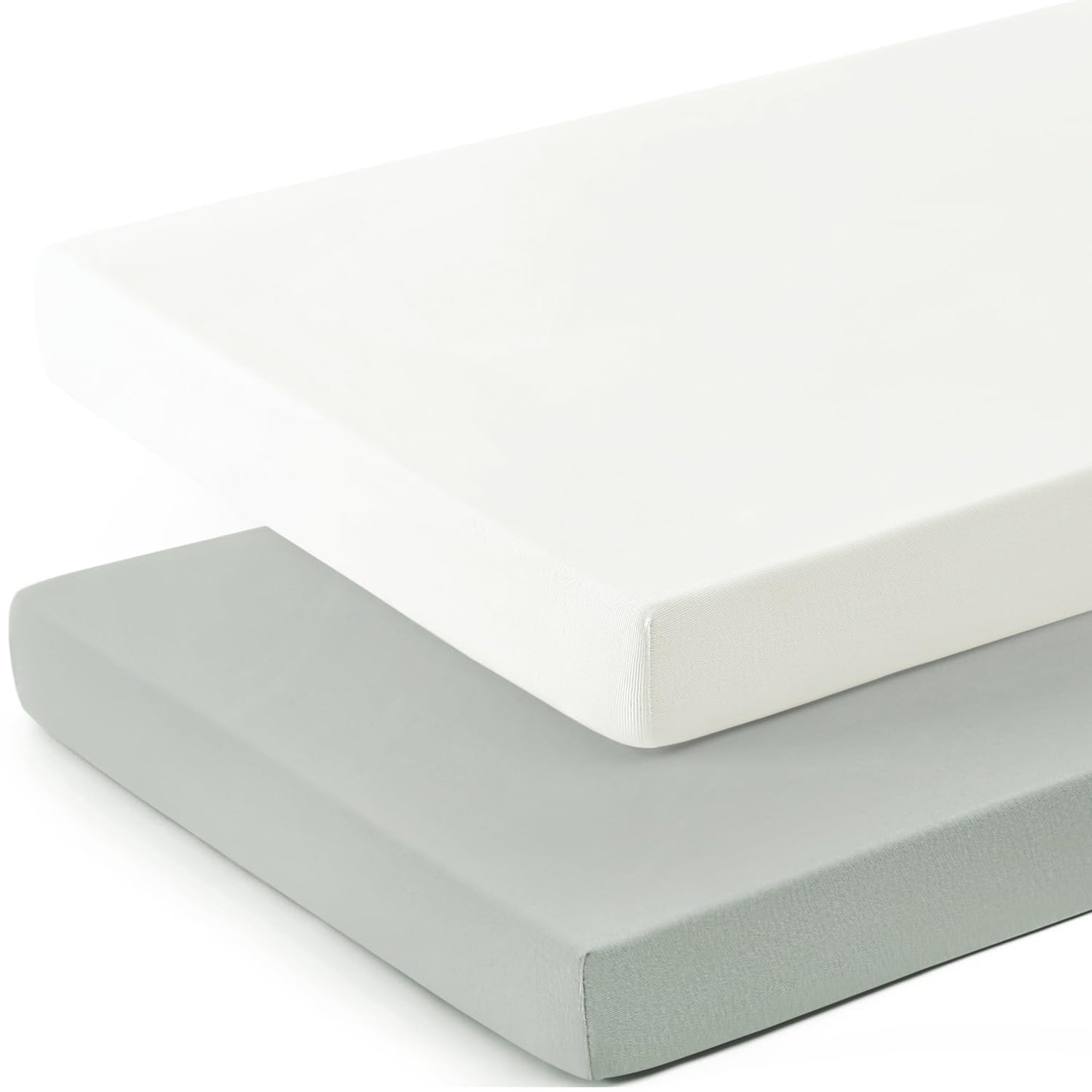 GRSSDER Mini Crib Sheets Fitted, Pack and Play Sheets 2 Pack, Ultra Soft Stretchy Pack N Play Sheets, Universal Fit for Playard Mattress, Jersey Crib Sheets Neutral for Boys and Girls, Gray/White