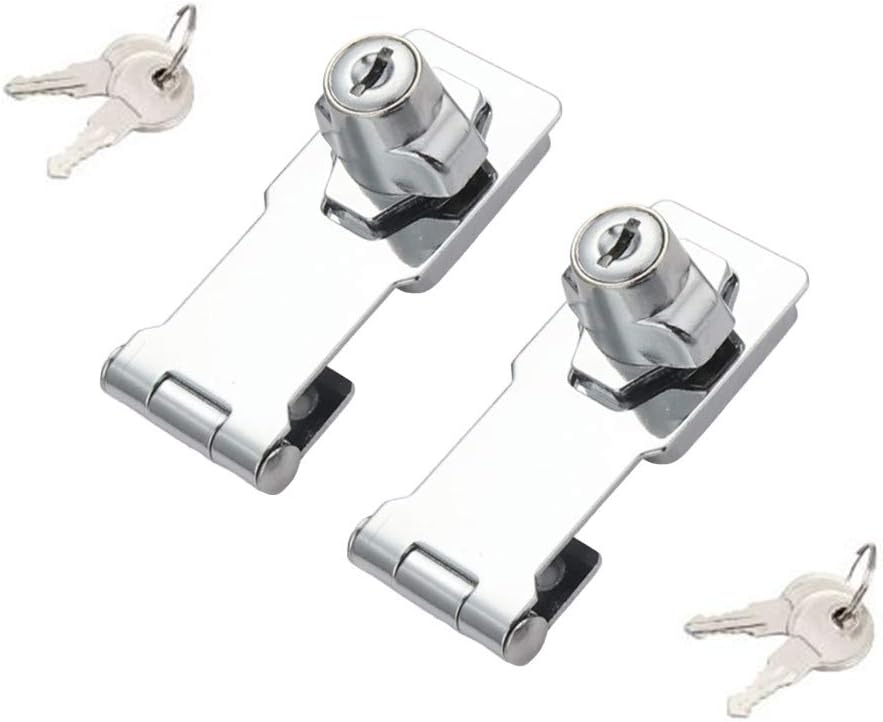 2 Packs Keyed Hasp Locks Twist Knob Keyed Locking Hasp for Small Doors, Cabinets and More,Stainless Steel Steel, Chrome Plated Hasp Lock Catch Latch Safety Lock (3Inch with Lock)