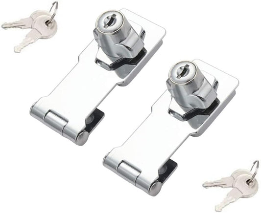 2 Packs Keyed Hasp Locks Twist Knob Keyed Locking Hasp for Small Doors, Cabinets and More,Stainless Steel Steel, Chrome Plated Hasp Lock Catch Latch Safety Lock (3Inch with Lock)