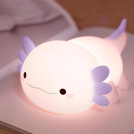 Axolotl Night Light for Kids,Cute Purple Axolotl Lamp,LED Squishy Nursery Nightlight, Food Grade Soft Silicone Novelty Animal Bedside Lamp,Adorable Room Decor, Axolotl Gitfs for Mother Girls Baby