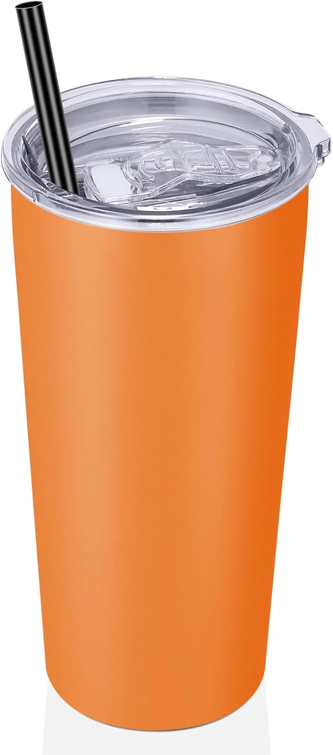VEGOND 20oz Tumbler Stainless Steel Tumbler with Lid And Straw Vacuum Insulated Double Wall Travel Coffee Mug(orange package 1)